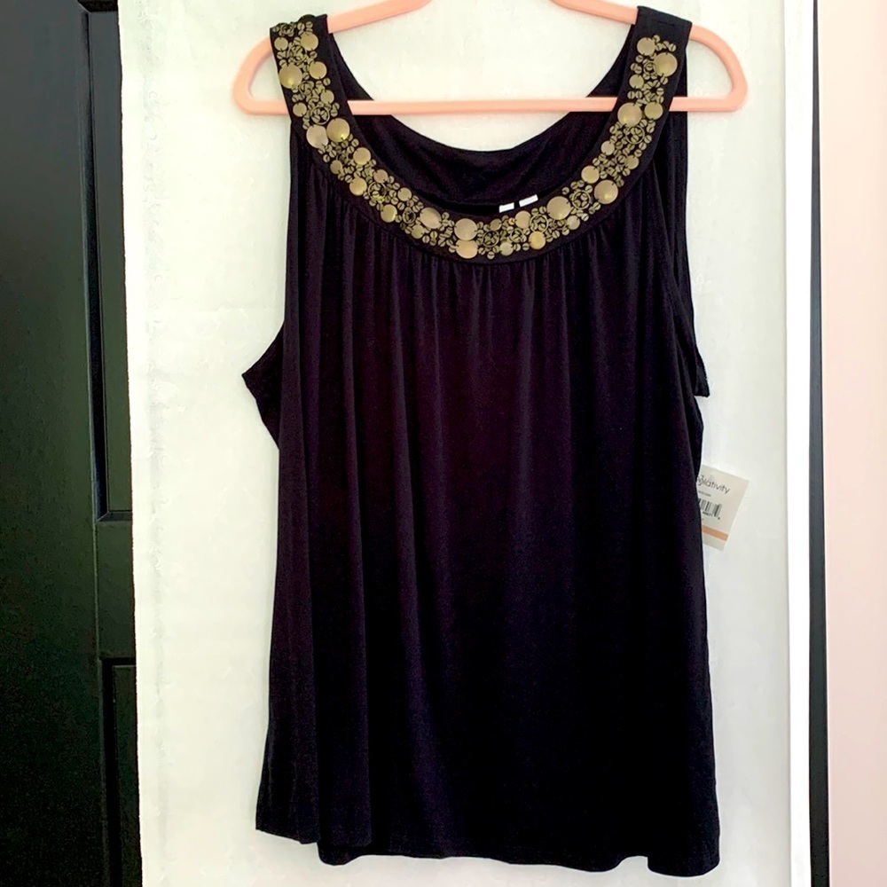 Relativity Black Tank Top with Gold Embellishments. Size 2X. New with tags